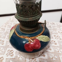 Petróleum lámpa majolika/üveg betéttel, üveg cilinderrel