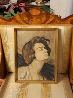 Erdélyi Ferenc antik festménye! Női portré 1926!