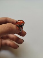 Art noveau flower motif silver amber stone ring!!!