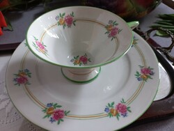 Small floral Bareuther cup and saucer with green border, 1940