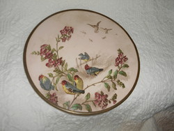 Art Nouveau bird-patterned earthenware coaster with insert -