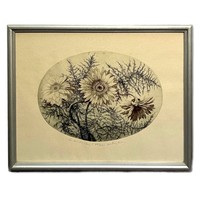 Mária Hertay (1932- ) gerbera - beautifully made colored etching framed /invoice provided/