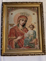 Mária kis Jézussal dúsan átszőtt aranyszállal gyönyörű.