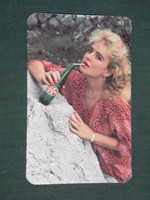 Kártyanaptár,Gyöngy üdítő ital,Pécs sörgyár, sörfőzde ,erotikus női modell,1989 ,   (2)