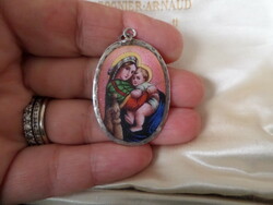 Large antique silver enamel Mary pendant