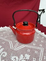 Approx. 2 liter red enamel teapot, usable, in good condition, tea maker enameled