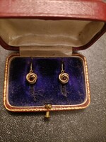 Antique 14k gold children's earrings with a small blue stone