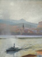 Boatman on the Danube - signed 1956 in a pastel frame