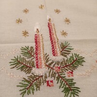 Christmas tablecloth with candles, pine branches, centerpiece, 76 x 74 cm