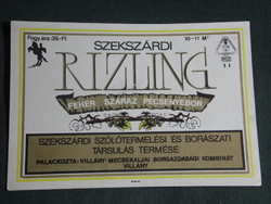 Wine label, Villány Mecekalja winery, wine farm, Szekszárd Riesling roast wine
