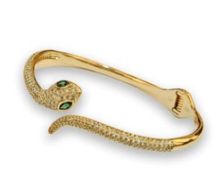 Snake shape open ring bracelet with zircons