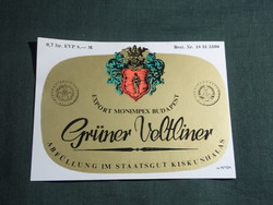 Wine label, Kiskunhalas winery, wine farm, grüner veltliner, green Veltelin wine