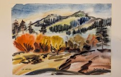 József Petkes: úz völgye watercolor, signed, dated