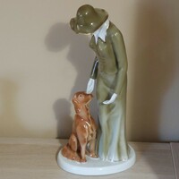 Szonntagh Éva Hollóházi  Kalapos nő kutyával figura