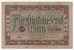 Németország Württemberg, 50 000 német Márka, 1923, szükségpénz