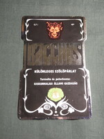 Pálinka label, sticker, Kiskunhalas winery, wine farm, Bacchus grape distillate pomace pálinka