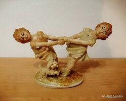 Old salt statue of spinning girls figurine 13.5 cm high