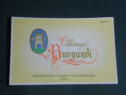 Wine label, Pécs Mecsekvidék winery, wine farm, Villány Burgundy wine