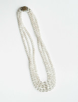 Three-row sparkling crystal glass pearl necklace, necklace