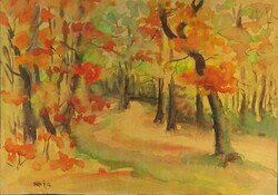 1P318 xx. Century painter: autumn forest interior 1964