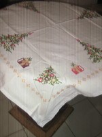 Beautiful Christmas cross-stitch embroidered Christmas tree pattern tablecloth
