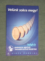 Kártyanaptár, Szigetvári Takarékszövetkezet, fém egy forintos, 2003,   (2)