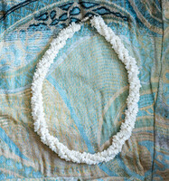 Hawaiian puka shell clip multi-row, twisted thread necklace - neck blue