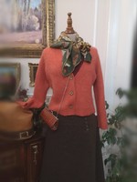 White stuff 38-40 alpaca wool knitted cardigan with organic carved buttons, terracotta, orange