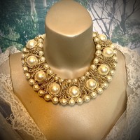 Casual pearl bijou necklace, festive white pearl string, vintage collier white
