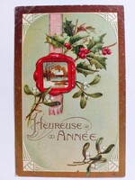 Régi karácsonyi képeslap dombornyomott levelezőlap magyal lóhere