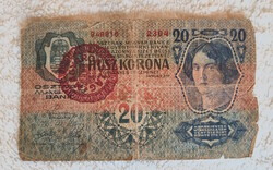 Omm overstamped 20 crowns, Hungary (g-) | 1 banknote