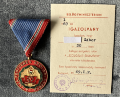 Service merit medal after 20 years, award with certificate of wearing