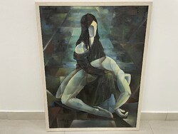 Schwer Lajos kubista Piéta Madonna avatngard modern kép festmény 1964-ből