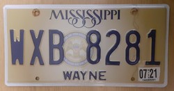 USA amerikai rendszám rendszámtábla WXB 8281 Mississippi Wayne