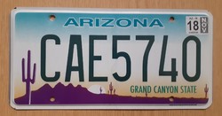 USA amerikai rendszám rendszámtábla CAE5740 Arizona Grand Canyon State
