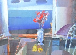 Tibor Vásárhelyi Kovács (1924-1997): window (picture gallery oil painting) Vásárhelyi Kovács still life