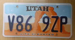 USA amerikai rendszám rendszámtábla V86 9ZP Utah Life Elevated