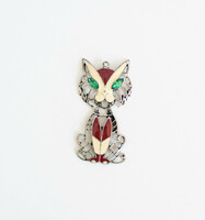 Cat pendant with enamel decoration, moving body, shining eyes - cat necklace