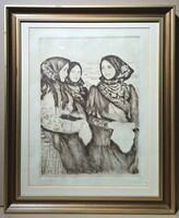 Oscar Glatz: Girls from Buják (etching)