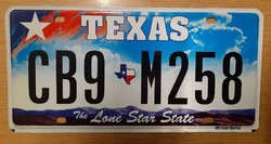 USA amerikai rendszám rendszámtábla CB9 M258 Texas The Lone Star State