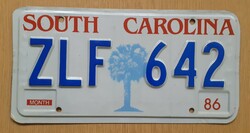 USA amerikai rendszám rendszámtábla ZLF 642 South Carolina