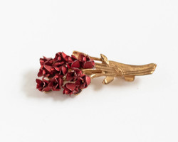 Red and gold rose bouquet brooch - vintage lapel pin