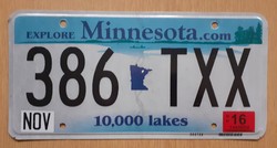 USA amerikai rendszám rendszámtábla 386 TXX Minnesota