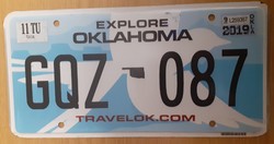 Usa us license plate gqz-087 oklahoma