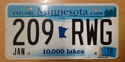 Usa american license plate license plate 209-rwg minnesota