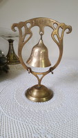 Engraved brass prayer bell, dinner bell on stand