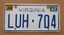 Usa american license plate license plate luh-704 virginia