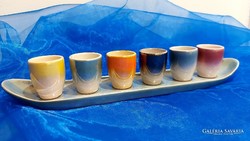 Ceramic retro short drinking set, luster glaze, with tray.