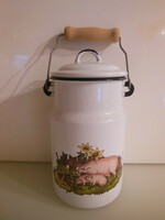 Jug - piggy bank - milk - enameled - 1.25 liter - 18 x 11 cm + handle 7 cm - German - new