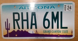 USA amerikai rendszám rendszámtábla RHA 6ML Arizona Grand Canyon State